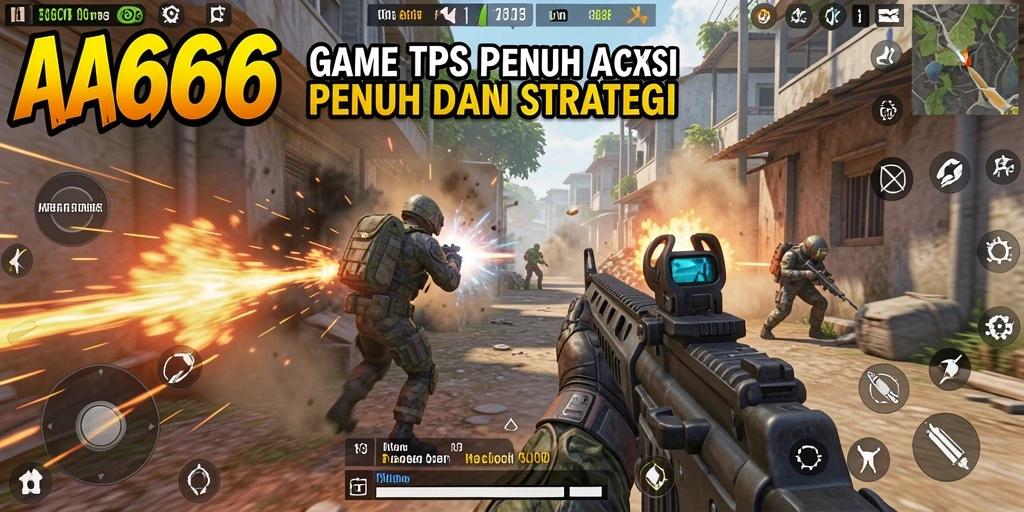 Screenshot utama <strong>AA666</strong> yang menunjukkan aksi tembak-menembak yang intens.