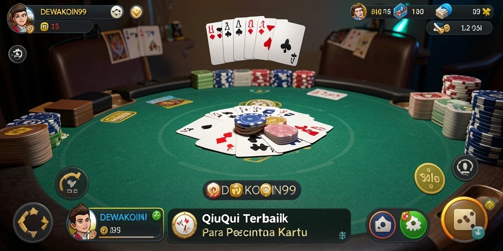 Tampilan gameplay seru DEWAKOIN99 dengan kartu QiuQiu.