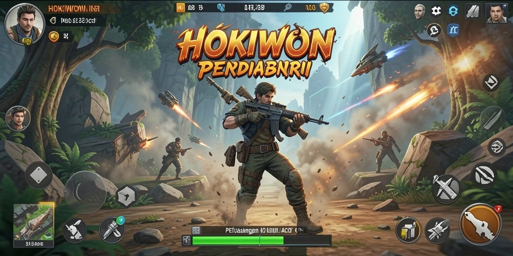 Screenshot HOKIWON menampilkan aksi pertempuran yang mendebarkan.