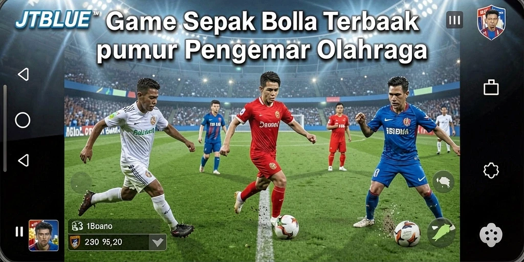 Tampilan gameplay seru JTBLUE dengan aksi sepak bola yang mendebarkan.