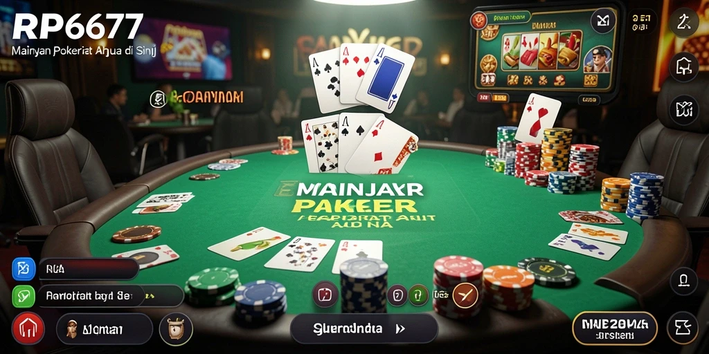 Screenshot dari gameplay menampilkan aksi Poker yang seru.
