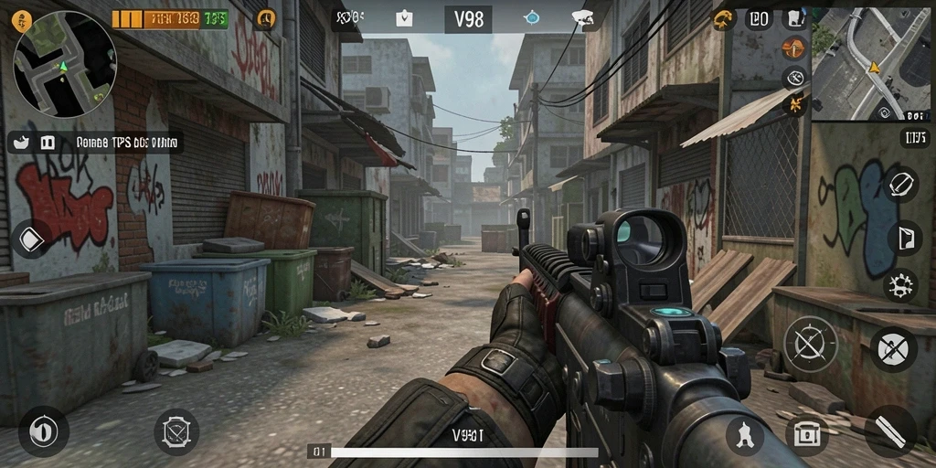 Tampilan aksi mendebarkan dalam gameplay V98 yang menegangkan.