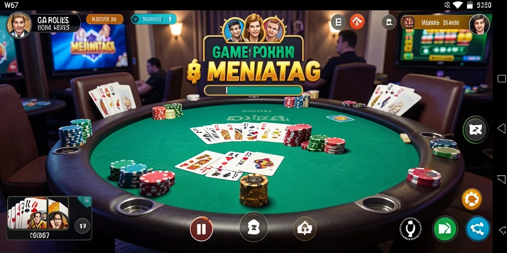 Tampilan gameplay seru W67 yang menampilkan aksi Poker.